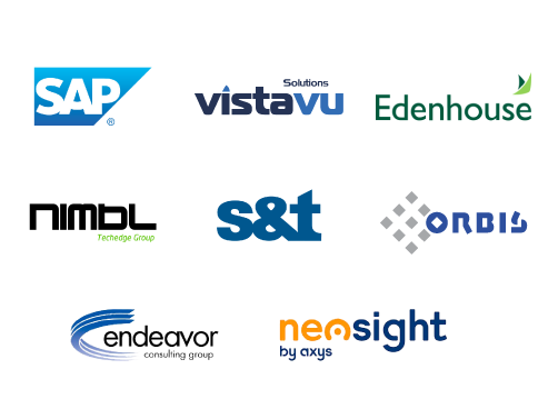 SAP Channel Partners VistaVu Solutions, Edenhouse Solutions, NIMBL, S&T AG, ORBIS AG, Endeavor Consulting Group, Neosight
