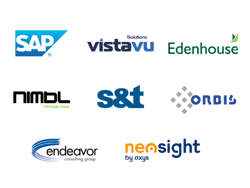 SAP_Partners_Logos SAP Channel Partners VistaVu Solutions, Edenhouse Solutions, NIMBL, S&T AG, ORBIS AG, Endeavor Consulting Group, Neosight