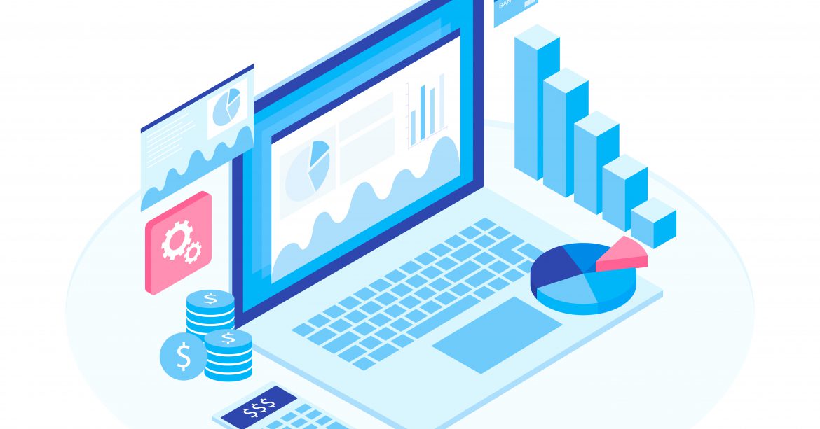 computer with data infographic