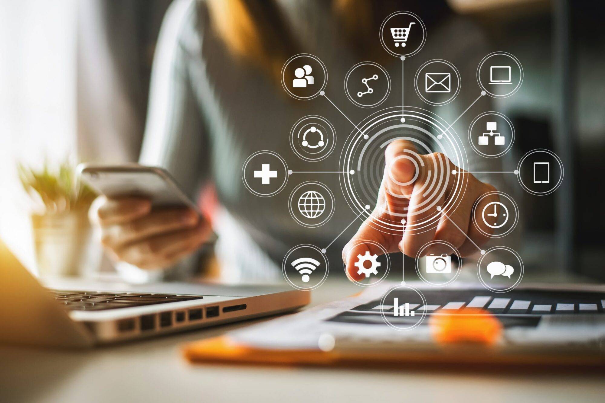 Businessman,Working,With,Smart,Phone,And,Laptop,And,Digital,Tablet Smart working with technology