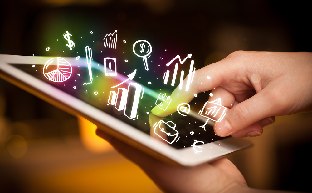 Finger,Pointing,On,Tablet,Pc,,Charts,Concept