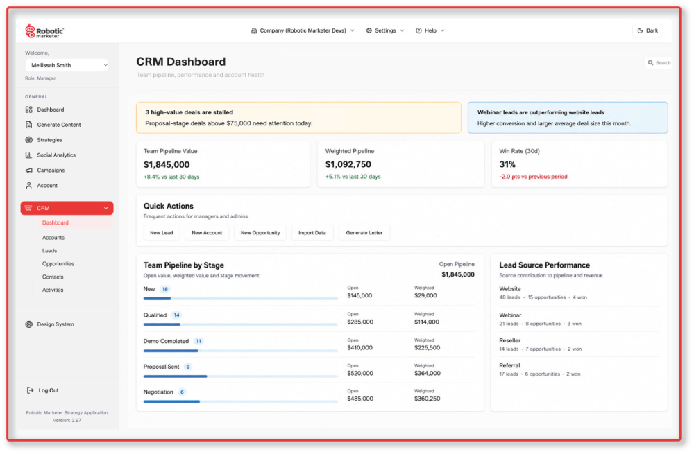 Robotic Marketer AI Dashboard